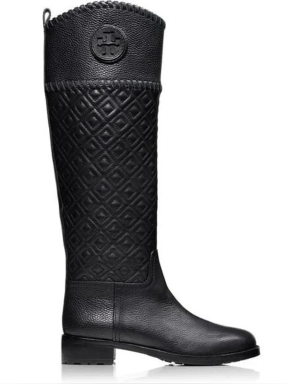 Tory Burch Marion Quilted Tall Riding Boot Black Leather Size 5.6 MSRP $598